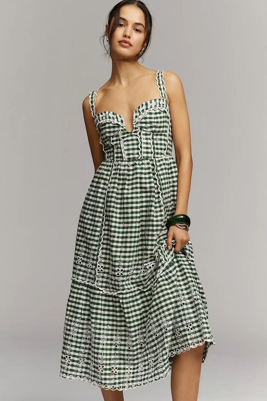 New By Anthropologie Sleeveless Sweetheart Gingham Midi Dress Size L